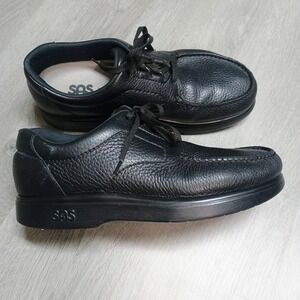 SAS Bout Time Lace Up Loafer Black Comfort Casual Pebbles Leather Shoe  Men 8.5